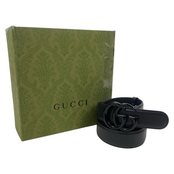 Gucci GG Marmont Thin Belt Black Leather Black Buckle Men Size 80/32 - Picture 12 of 13